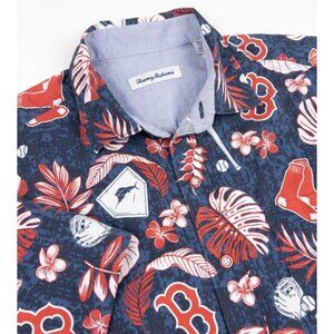 Tommy Bahama Boston Red Sox Hawaiian Shirt Men's Medium Button-Front Blue Red